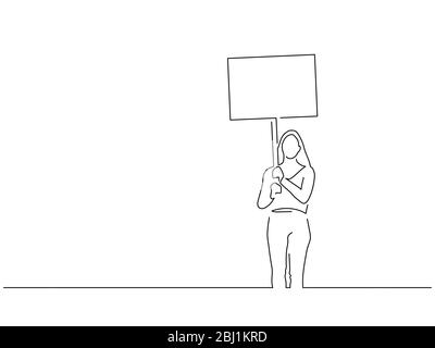 Attivisti che detengono un disegno di linea isolato banner, disegno di illustrazione vettoriale. Collezione di attivismo. Illustrazione Vettoriale