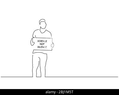 Attivisti che detengono un disegno di linea isolato banner, disegno di illustrazione vettoriale. Collezione di attivismo. Illustrazione Vettoriale