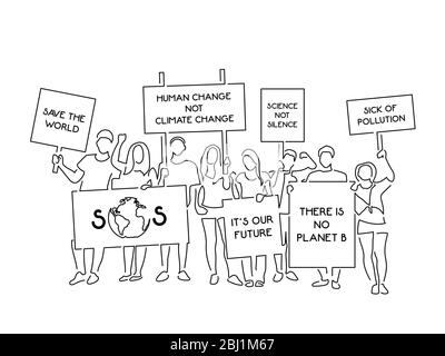 Attivisti che detengono un disegno di linea isolato banner, disegno di illustrazione vettoriale. Collezione di attivismo. Illustrazione Vettoriale