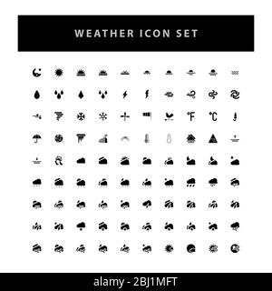 icona vettoriale meteo impostata con design in stile glifo Illustrazione Vettoriale