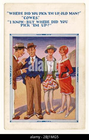 Originale 1920's illustrato britannico fumetto vacanza mare cartolina 'Picking up in Cowes', Isola di Wight, Inghilterra, Regno Unito Foto Stock