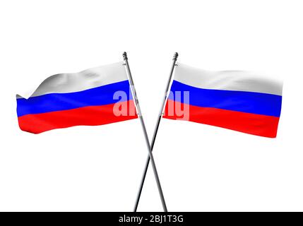 La Russia bandiere incrociate isolato su uno sfondo bianco. Il rendering 3D Foto Stock