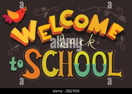 Bentornato a scuola colorato Blackboard design. Illustrazione Vettoriale