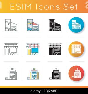 Icone esterne edificio urbano Illustrazione Vettoriale