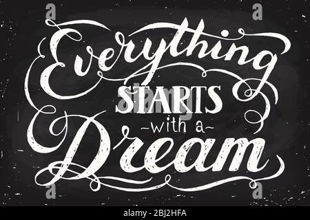 Tutto inizia con un poster motivazionale da sogno in stile vintage Illustrazione Vettoriale
