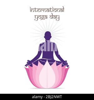 Illustrazione della giornata internazionale dello yoga, gli uomini in posa yoga seduti sul loto Illustrazione Vettoriale