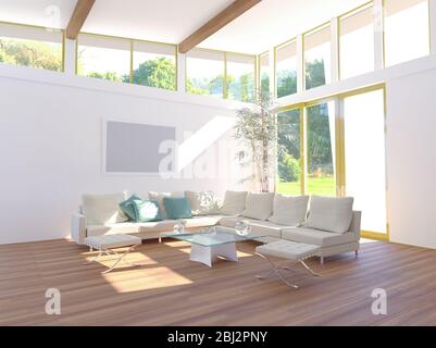 rendering 3d di un nuovo design minimalista degli interni del soggiorno Foto Stock
