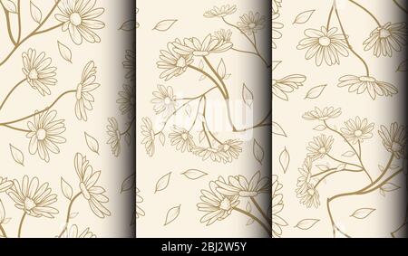 Set di modelli di imballo con ornamento elemento design. Realizzato con fiore dorato di lusso su sfondo ornamentale Illustrazione Vettoriale