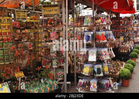 Chiosco con semi di piante presso il mercato dei fiori di Amsterdam. Paesi Bassi Foto Stock