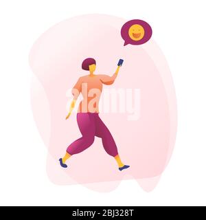 Giovani personaggi chatting, comunità online, per pagina web, banner, presentazione, social media, illustrazione vettoriale. Social Network, connessione, connessione di persone in tutto il mondo, Illustrazione Vettoriale