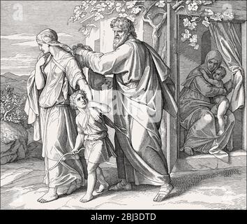 Agar e Ishmael mandarono via, Antico Testamento, da Giulio Schnorr von Carolsfeld, 1860 Foto Stock