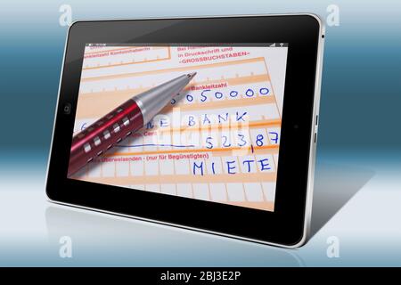 Foto dettagliata di un modulo di bonifico bancario tedesco per rimit l'affitto Foto Stock