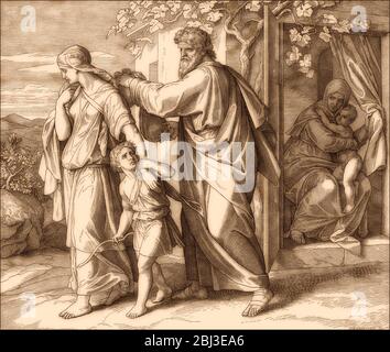 Agar e Ishmael mandarono via, Antico Testamento, da Giulio Schnorr von Carolsfeld, 1860 Foto Stock
