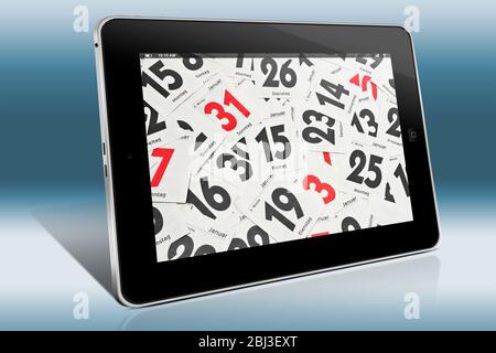 Molti fogli di data da una pagina un calendario di giorno si trovano fianco a fianco Foto Stock