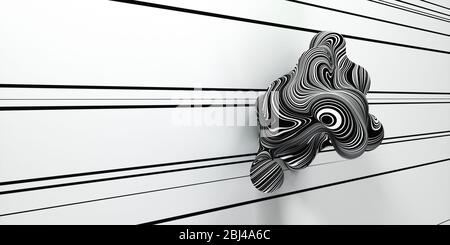 Rendering 3d astratto sfondo mesh liquida a righe minimale con linee nere su bianco Foto Stock