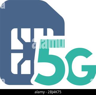 Scheda SIM con icona piatta di rete 5G. Slot per telefono cellulare, simbolo chip telefono Illustrazione Vettoriale
