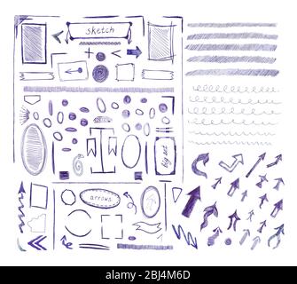 Forme disegnate a mano cerchi quadrati linee di bolle di parlato. Foto Stock