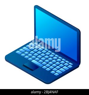 Notebook Vector 3d isometrico isolato blu. Illustrazione vettoriale del laptop isolato su bianco Foto Stock