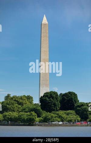 Washington DC Monument e il Campidoglio degli Stati Uniti attraverso il bacino del Tidal dal Jefferson Memorial sul National Mall USA Foto Stock