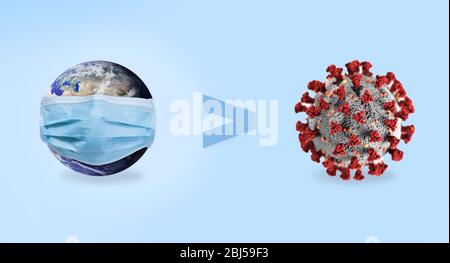 Il pianeta Terra protegge dal Coronavirus o dall'influenza del covid-19. Siamo più grandi del nuovo ceppo e se proteggiamo noi stessi.CDC di dominio pubblico ele Foto Stock