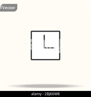 Orologio quadrato con illustrazione vettoriale per ufficio. Orologio da parete bianco e nero isolato su bianco. Illustrazione Vettoriale