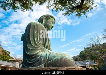 Il Grande Buddha di Kamakura, la seconda statua di Buddha di bronzo più alta del Giappone Foto Stock