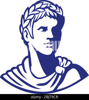 Icona di Mascot illustrazione del busto di un antico imperatore romano, senatore o Cesare, regnante dell'Impero Romano durante il periodo imperiale che indossa la corona di Illustrazione Vettoriale
