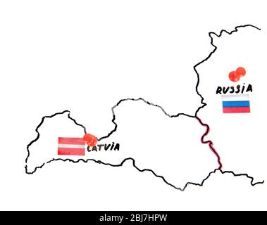 Mappa della Lettonia e della Russia - concetto di controversia territoriale Foto Stock