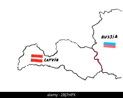 Mappa della Lettonia e della Russia - concetto di controversia territoriale Foto Stock