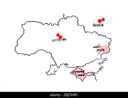 Mappa di Ucraina e Russia - concetto di controversia territoriale Foto Stock