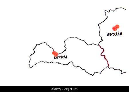 Mappa della Lettonia e della Russia - concetto di controversia territoriale Foto Stock