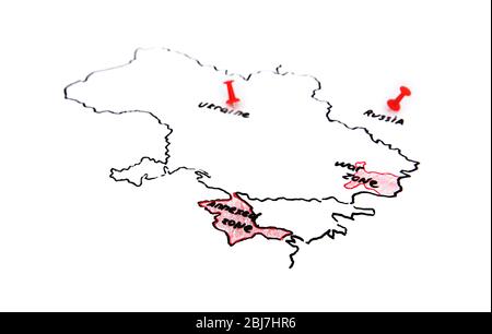 Mappa di Ucraina e Russia - concetto di controversia territoriale Foto Stock