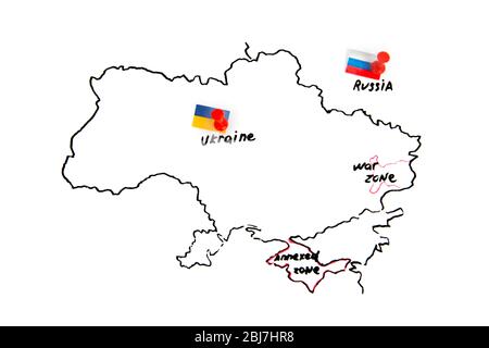 Mappa di Ucraina e Russia - concetto di controversia territoriale Foto Stock