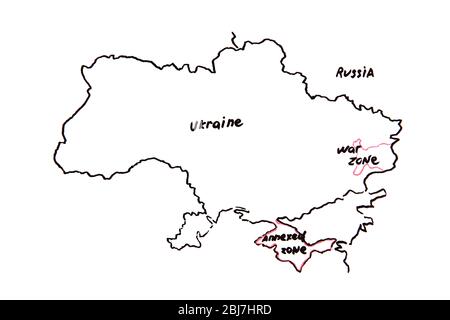 Mappa di Ucraina e Russia - concetto di controversia territoriale Foto Stock