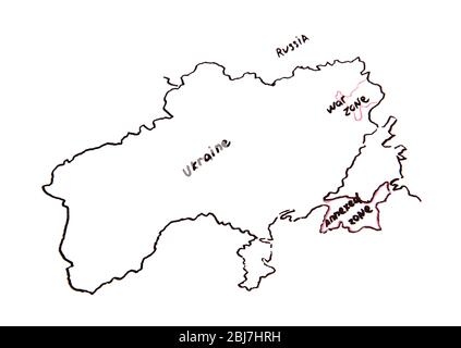 Mappa di Ucraina e Russia - concetto di controversia territoriale Foto Stock