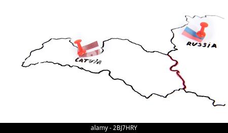 Mappa della Lettonia e della Russia - concetto di controversia territoriale Foto Stock