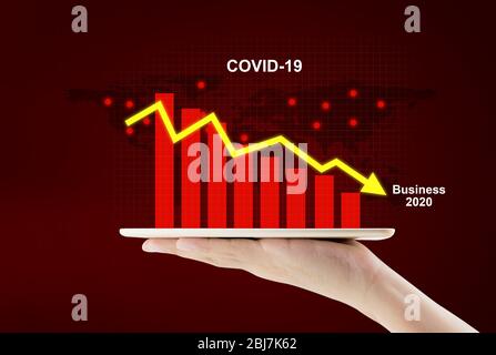 Recessione economica globale, crisi economica da impatto covid-19, business e finanziario, finanza e analisi stock da pandemia di coronavirus, gr Foto Stock