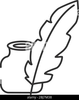 icona bottiglia di inchiostro e pennacchio su sfondo bianco, set di icone stile linea, illustrazione vettoriale Illustrazione Vettoriale