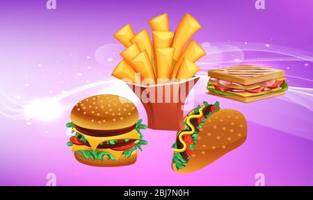 simponi l'illustrazione del fast food su sfondo astratto Illustrazione Vettoriale