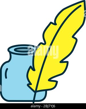 icona bottiglia di inchiostro e pennacchio su sfondo bianco, set di icone di stile linea e riempimento, illustrazione vettoriale Illustrazione Vettoriale