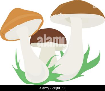 gruppo di tre fumetti funghi isolati su bianco Illustrazione Vettoriale