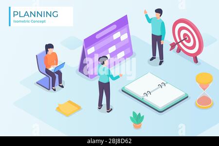 pianificazione finanziaria aziendale con concetto di progettazione isometrica vettoriale Foto Stock