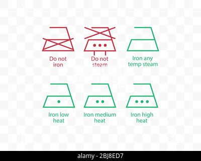 Simboli per la lavanderia, icone per la stiratura. Illustrazione vettoriale, design piatto. Illustrazione Vettoriale
