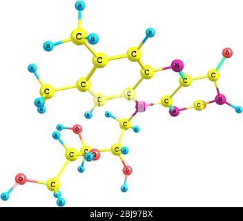 La riboflavina (vitamina B2) è un micronutriente colorato facilmente assorbito, con un ruolo chiave nel mantenimento della salute negli esseri umani e in altri animali. Foto Stock