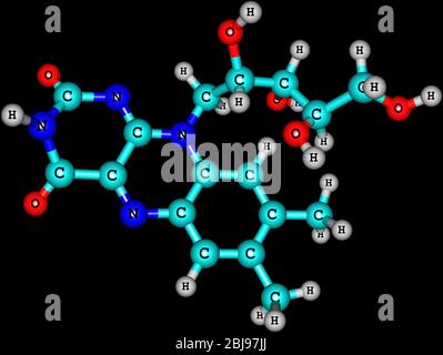 La riboflavina (vitamina B2) è un micronutriente colorato facilmente assorbito, con un ruolo chiave nel mantenimento della salute negli esseri umani e in altri animali. Foto Stock