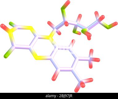 La riboflavina (vitamina B2) è un micronutriente colorato facilmente assorbito, con un ruolo chiave nel mantenimento della salute negli esseri umani e in altri animali. Foto Stock