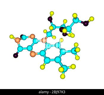 La riboflavina (vitamina B2) è un micronutriente colorato facilmente assorbito, con un ruolo chiave nel mantenimento della salute negli esseri umani e in altri animali. Foto Stock