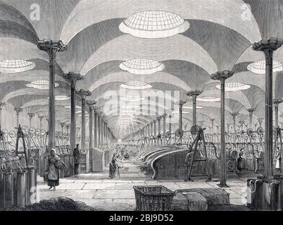 MARSHALL'S FLAX MILL, Marshall Street, Holbeck, Leeds, Inghilterra, The Great Hall circa 1840. Foto Stock