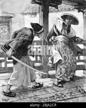 Vendetta del 47 Ronin. Samurai tale o Folk Story sul Codice d'onore o d'onore. Vintage o Old Illustration o Engraving 1897 Foto Stock