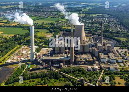 Centrale a carbone Voerde sul fiume Reno, distretto Moellen, 23.06.2016, vista aerea, Germania, Renania settentrionale-Vestfalia, Voerde (Niederrhein) Foto Stock